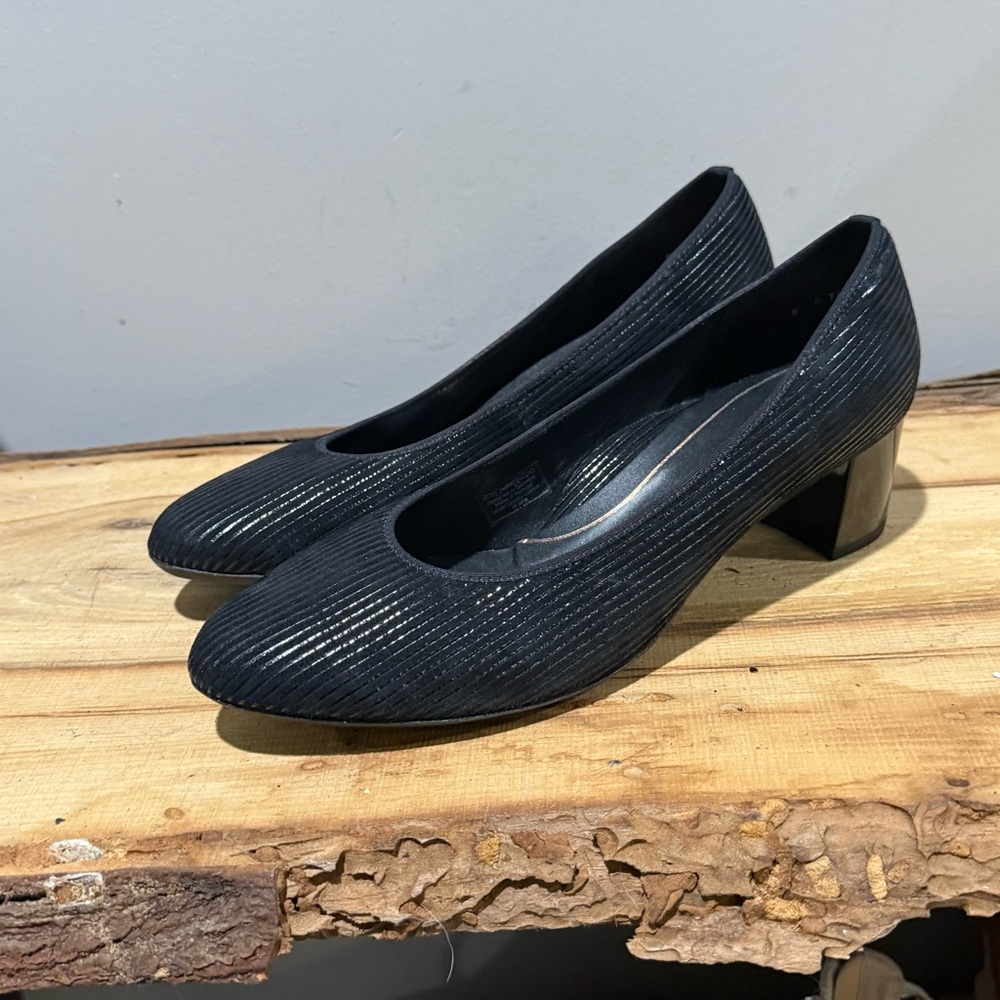 NEW ARA Kendall pumps in Black Striped Leather Size 8 A17 - Picture 3 of 13